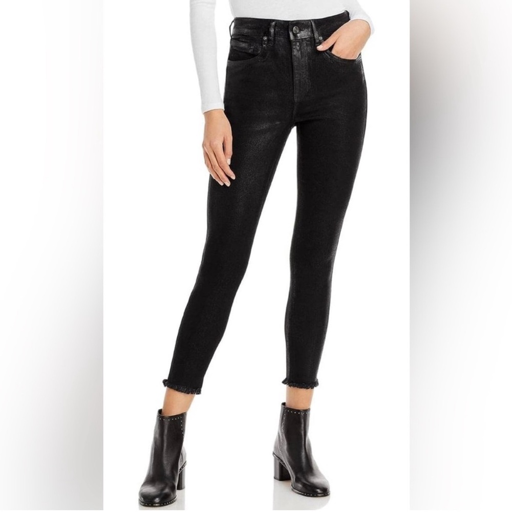 Free People Raw High Rise Coated Skinny Jeans In Coated Black Size 28